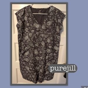J.Jill Purejill Gray Floral Cotton Pocket shirt dress
